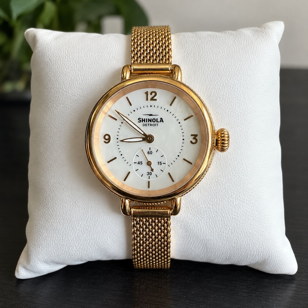 Shinola Gold Mesh Bracelet Women's Watch with White Dial